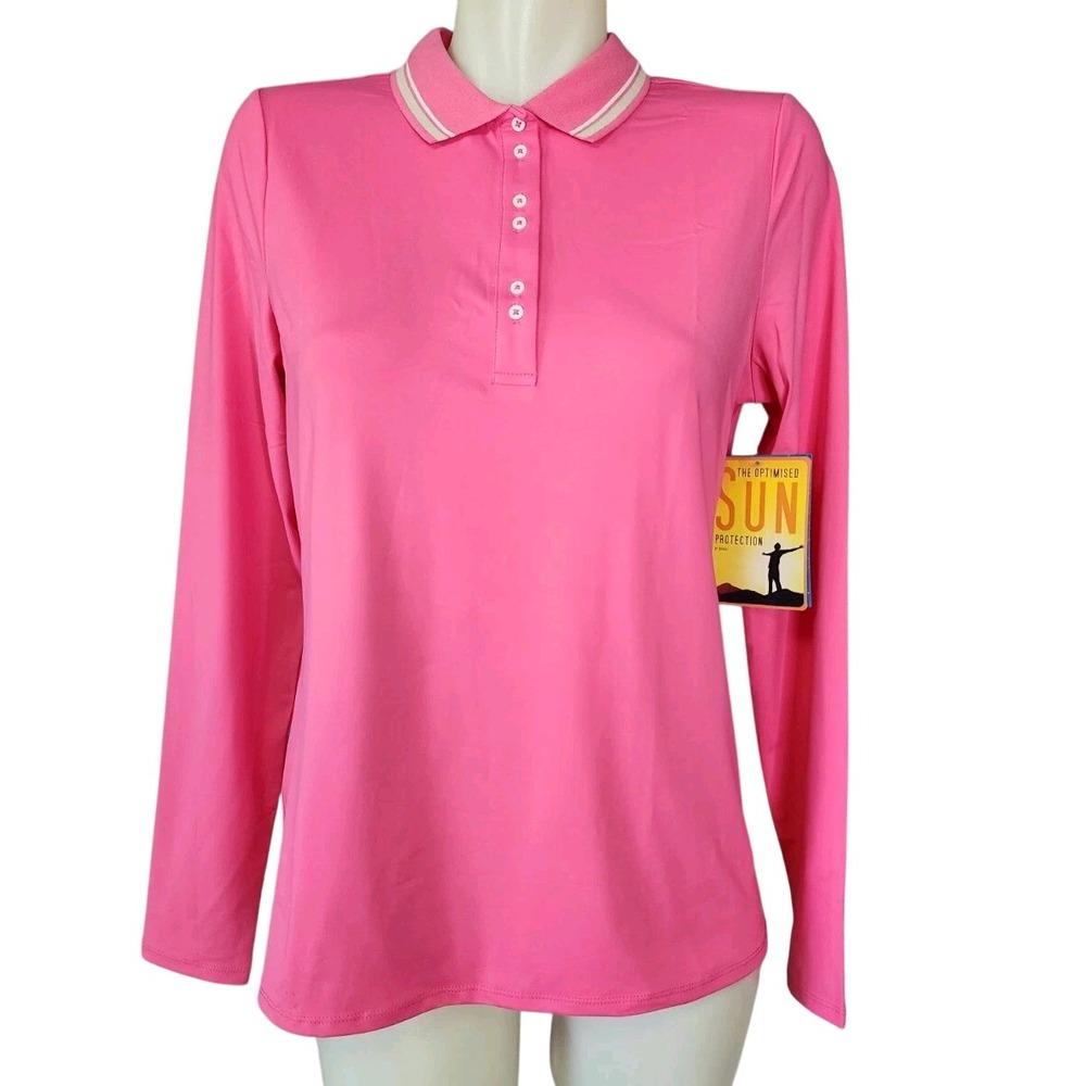 Swing Control Womens Small Velocity Polo Golf Shirt Pink Long Sleeves NEW